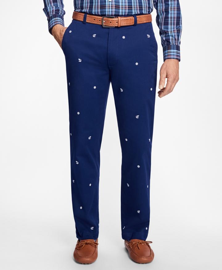 Brooks Brothers Men's Clark Fit Nautical Embroidered Pants
