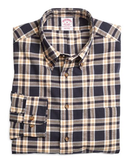 Brooks Brothers Regular Fit Navy Plaid Flannel Sport Shirt