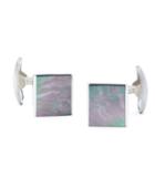 Brooks Brothers Men's Sterling Silver Mother-of-pearl Rectangular Cuff Links
