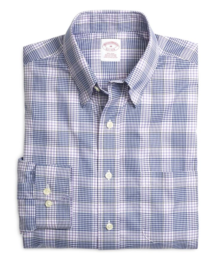 Brooks Brothers Men's Supima Cotton Non-iron Regular Fit Lavender With Blue Twill Sport Shirt