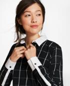 Brooks Brothers Women's Non-iron Windowpane Stretch Cotton Poplin Fitted Shirt