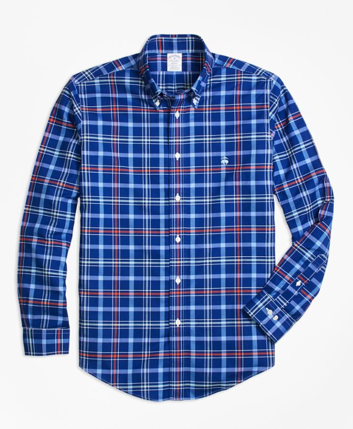 Brooks Brothers Men's Non-iron Brookscool Regent Fit Plaid Sport Shirt