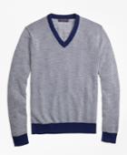 Brooks Brothers Men's Two-color Textured Stitch V-neck Sweater