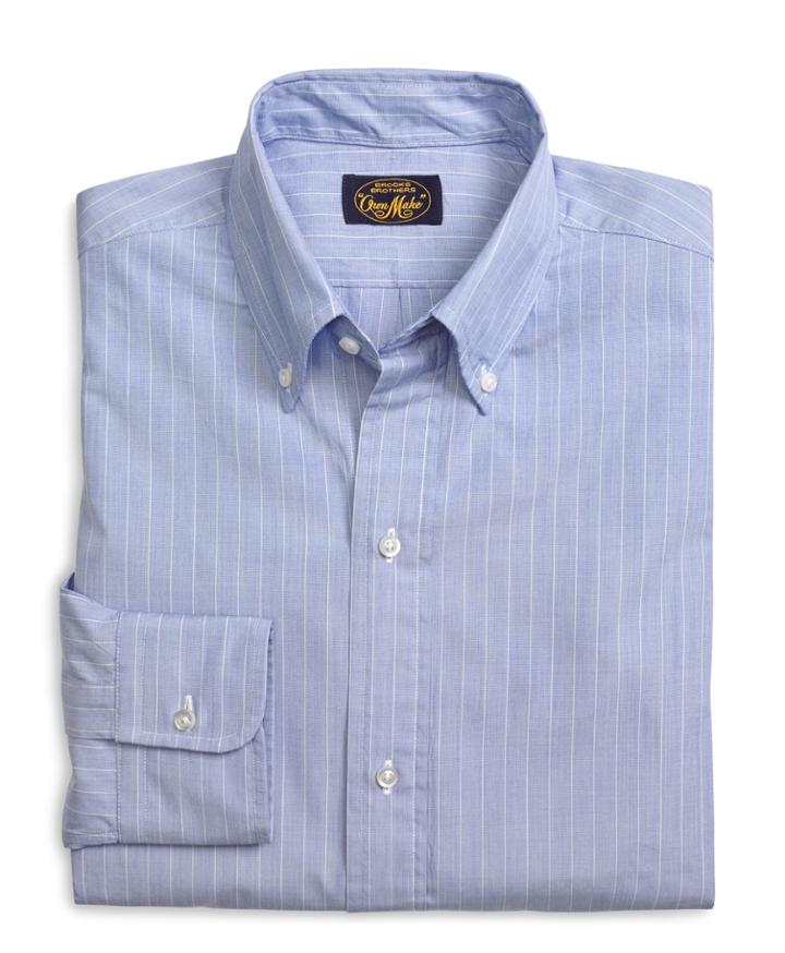 Brooks Brothers Men's Own Make Blue End-on-end With White Stripe Sport Shirt