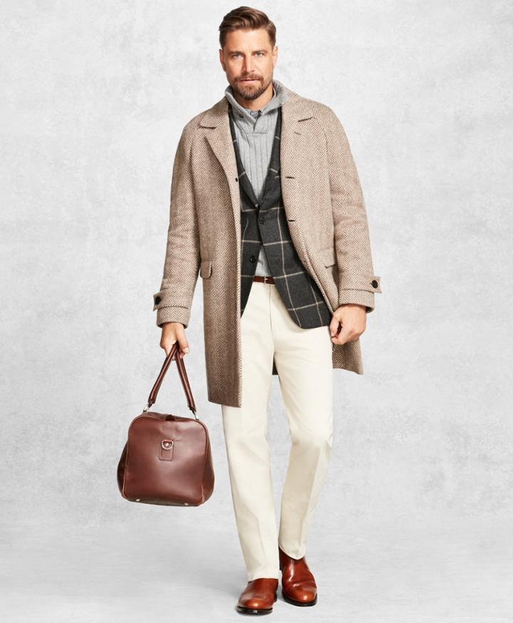 Brooks Brothers Men's Golden Fleece Herringbone Topcoat