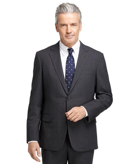 Brooks Brothers Brookscool Fitzgerald Fit Charcoal With Blue And White Alternating Stripe Suit