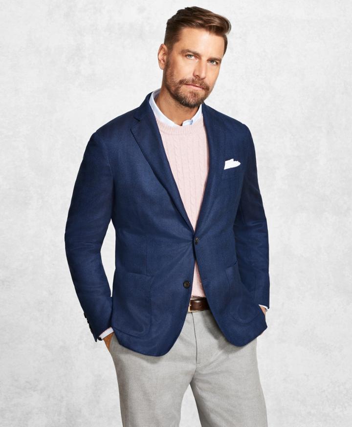 Brooks Brothers Men's Golden Fleece Blue Herringbone Sport Coat