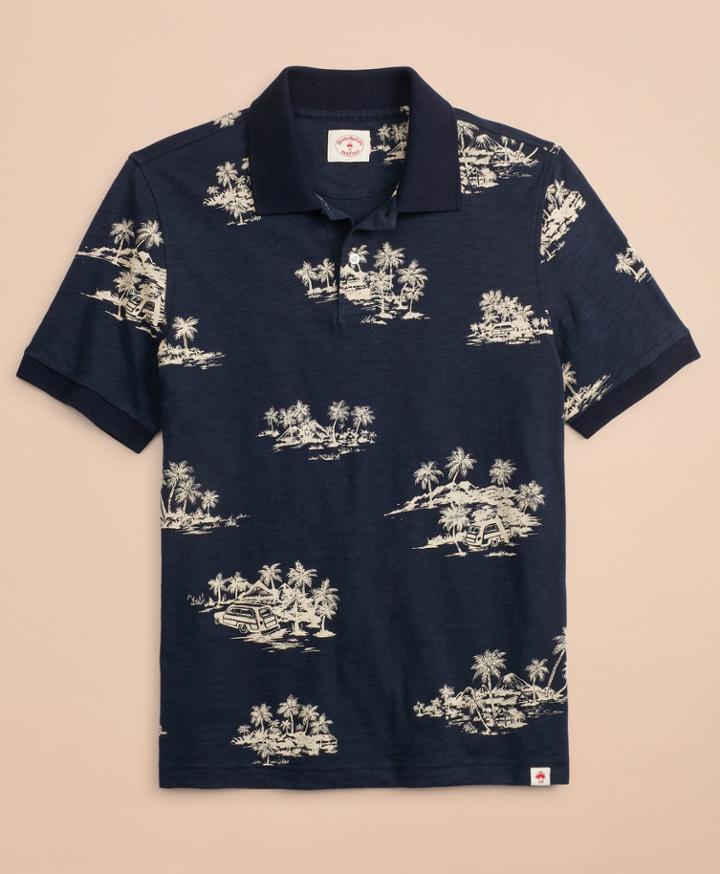 Brooks Brothers Men's Tropical Print Slub Cotton Jersey Polo