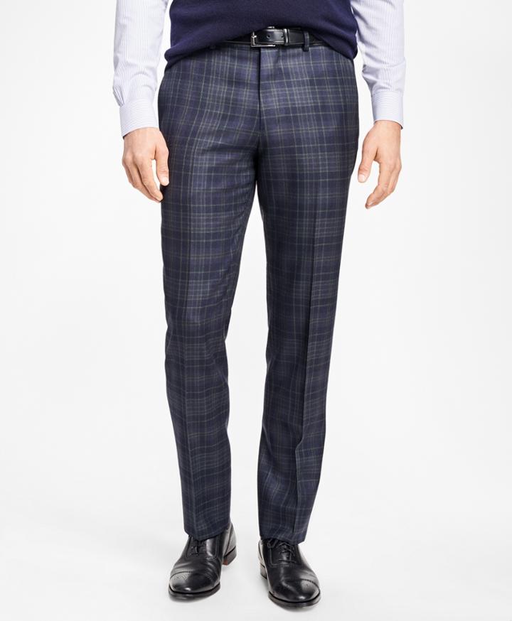 Brooks Brothers Men's Regent Fit Navy And Green Plaid Trousers