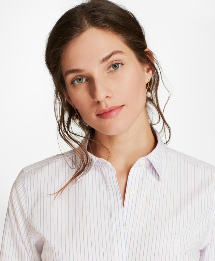 Brooks Brothers Women's Non-iron Striped Cotton Dobby Fitted Shirt