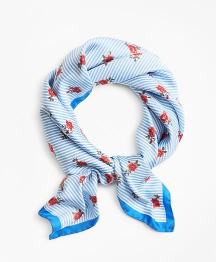 Brooks Brothers Rose-print Striped Silk Square Scarf