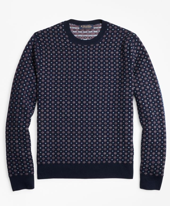 Brooks Brothers Men's Merino Wool Foulard Jacquard Crewneck Sweater