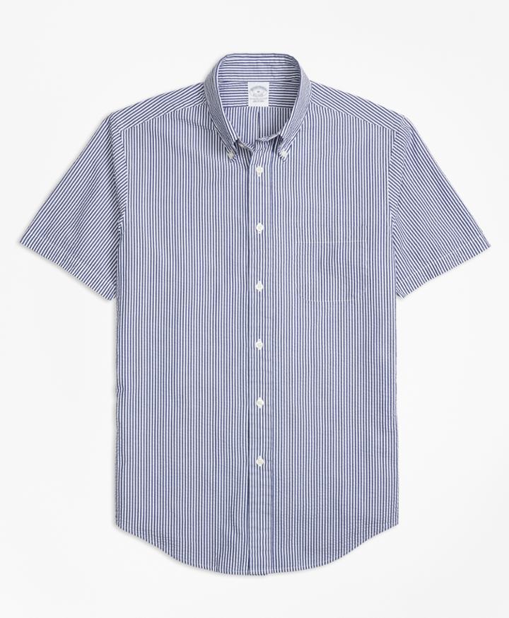 Brooks Brothers Men's Regent Fit Stripe Seersucker Short-sleeve Sport Shirt