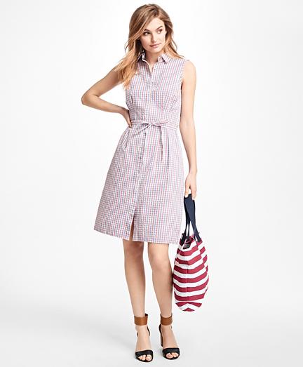 Brooks Brothers Checked Cotton Seersucker Shirt Dress