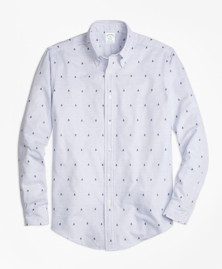 Brooks Brothers Men's Milano Fit Stripe Boat Print Sport Shirt