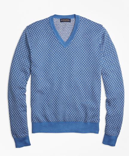 Brooks Brothers Supima Cotton Cashmere Jacquard V-neck Sweater