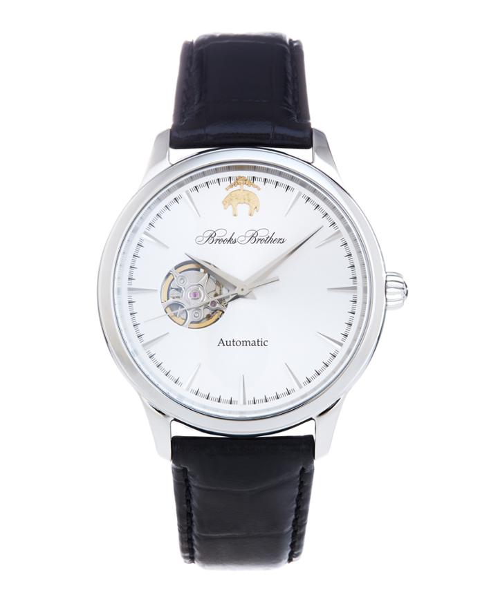 Brooks Brothers Men's Round Watch With Embossed Leather Band
