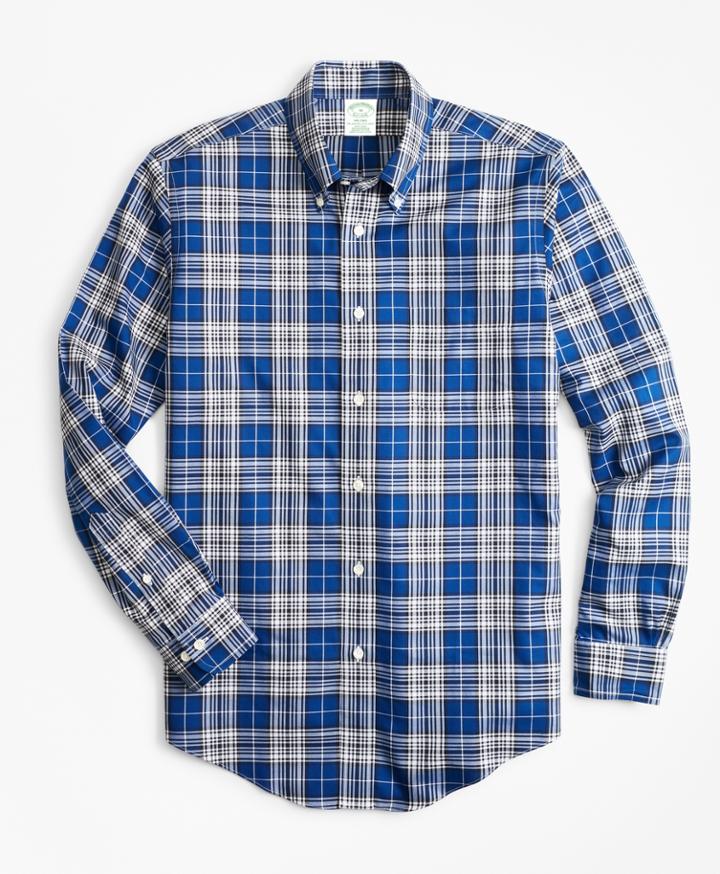 Brooks Brothers Men's Non-iron Milano Fit Blue Tartan Sport Shirt