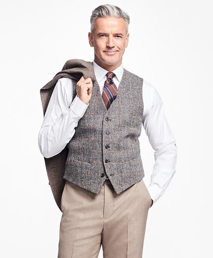 Brooks Brothers Harris Tweed Herringbone With Multi-windowpane Vest