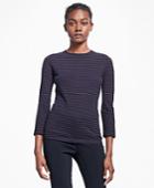 Brooks Brothers Women's Striped Jacquard Three-quarter Tee Shirt