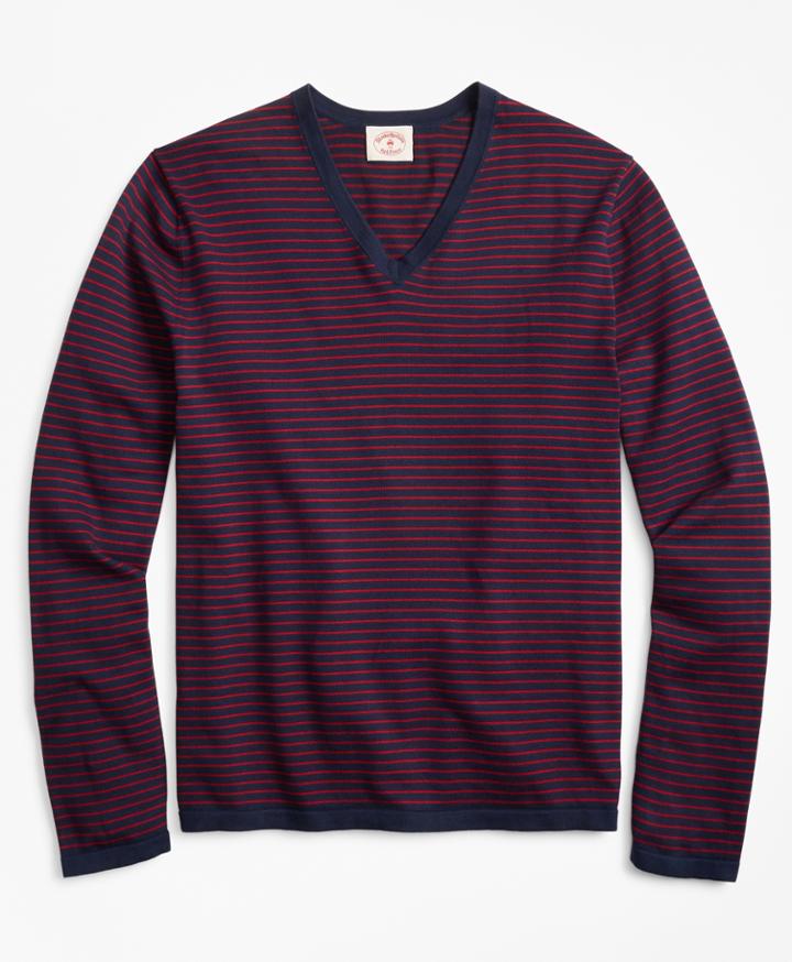 Brooks Brothers Men's Striped Cotton V-neck Sweater