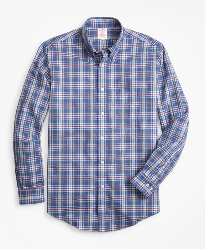Brooks Brothers Men's Non-iron Madison Fit Herringbone Plaid Sport Shirt