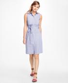 Brooks Brothers Women's Sleeveless Stripe Cotton Dobby Shirtdress