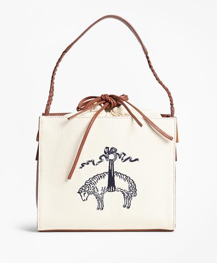 Brooks Brothers Golden Fleece-embroidered Canvas And Leather Handbag