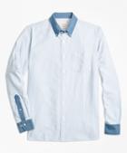 Brooks Brothers Chambray-trim Striped Cotton Oxford Sport Shirt
