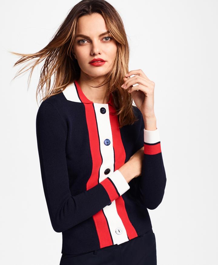 Brooks Brothers Women's Stripe-trim Milano-knit Cardigan