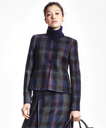 Brooks Brothers Tartan Wool Jewel-neck Blazer