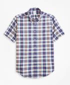 Brooks Brothers Men's Regent Fit Blue And Red Madras Short-sleeve Sport Shirt