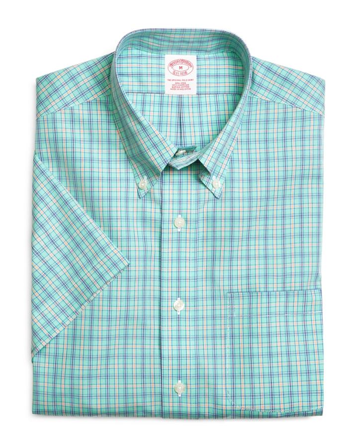 Brooks Brothers Men's Supima Cotton Non-iron Regular Fit Framed Check Short-sleeve Sport Shirt