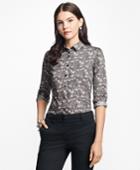 Brooks Brothers Women's Petite Tailored-fit Botanical-print Cotton Sateen Blouse