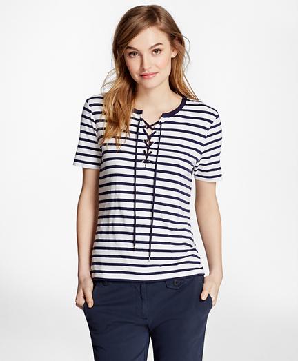 Brooks Brothers Lace-up Striped Tee Shirt