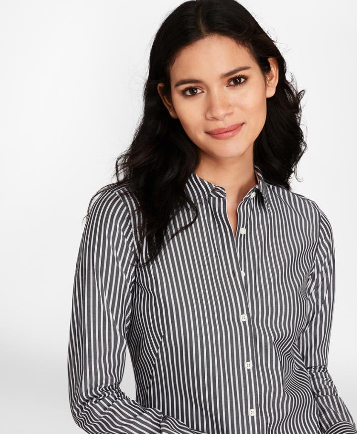 Brooks Brothers Women's Petite Non-iron Striped Stretch-cotton Poplin Fitted Shirt