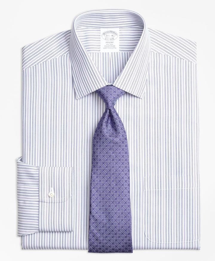 Brooks Brothers Men's Slim Fitted Dress Shirt, Non-iron Alternating Double Stripe
