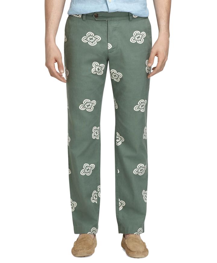 Brooks Brothers Men's Milano Fit Linen And Cotton Vintage Print Pants