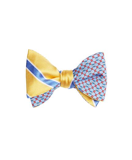 Brooks Brothers Bold Framed Stripe With Flag And Raft Print Reversible Bow Tie