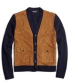 Brooks Brothers Suede And Lambswool Cardigan