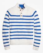 Brooks Brothers Men's Supima Cotton Stripe Button Mocneck Sweater