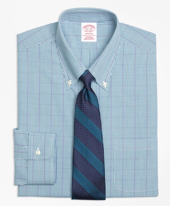 Brooks Brothers Men's Non-iron Regular Fit Gingham With Deco Dress Shirt
