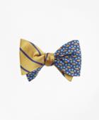 Brooks Brothers Men's Twill Stripe With Turtle And Leaf Print Reversible Bow Tie