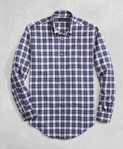 Brooks Brothers Golden Fleece Brookstech Lightweight Wool Large Plaid Sport Shirt