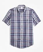 Brooks Brothers Men's Regent Fit Slub Cotton Plaid Short-sleeve Sport Shirt