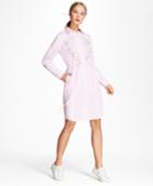 Brooks Brothers Women's Floral-embroidered Striped Cotton Poplin Shirt Dress