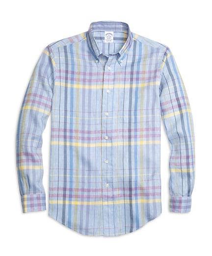 Brooks Brothers Regent Fit Plaid Linen Sport Shirt
