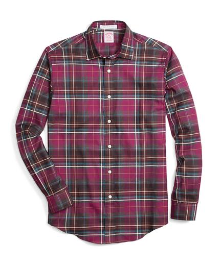 Brooks Brothers Madison Fit Burgundy Heathered Plaid Sport Shirt