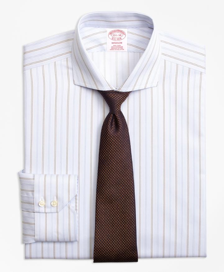 Brooks Brothers Men's Non-iron Regular Fit Double Alternating Stripe Dress Shirt