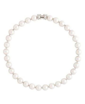 Brooks Brothers 17" 12mm Glass Pearl Necklace With Deco Clasp